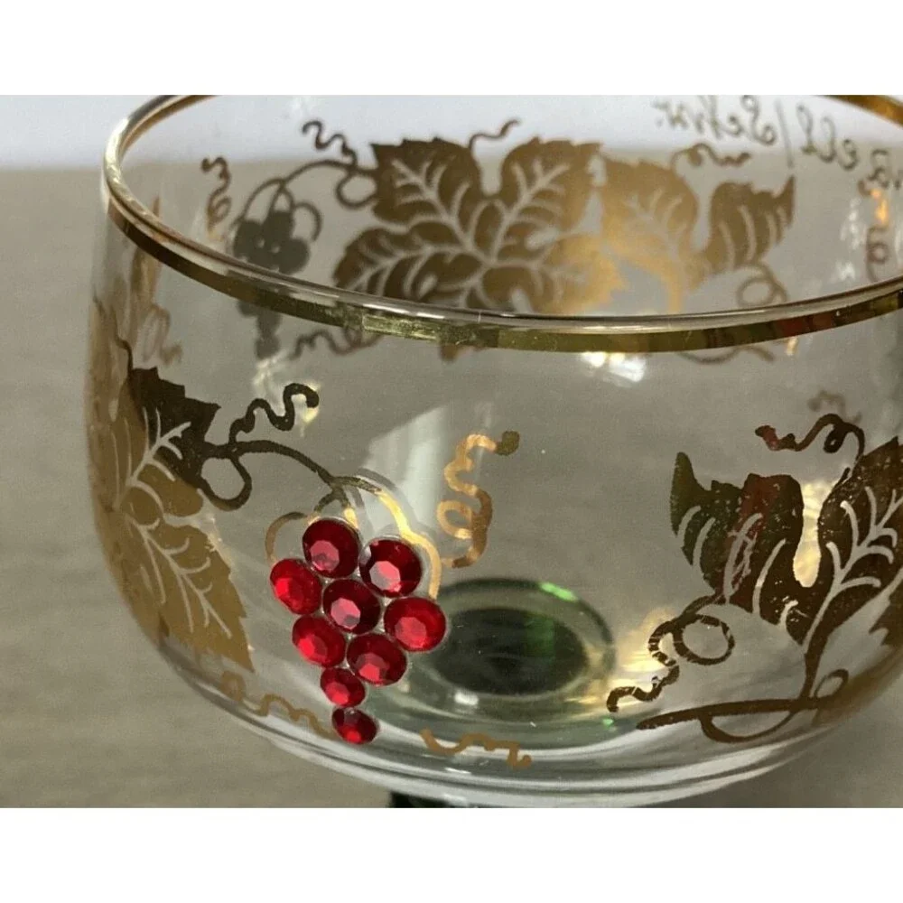 Set 2 Wittig Romer German Green Beehive Stem Gold Grapevine Cordial Glasses 4”